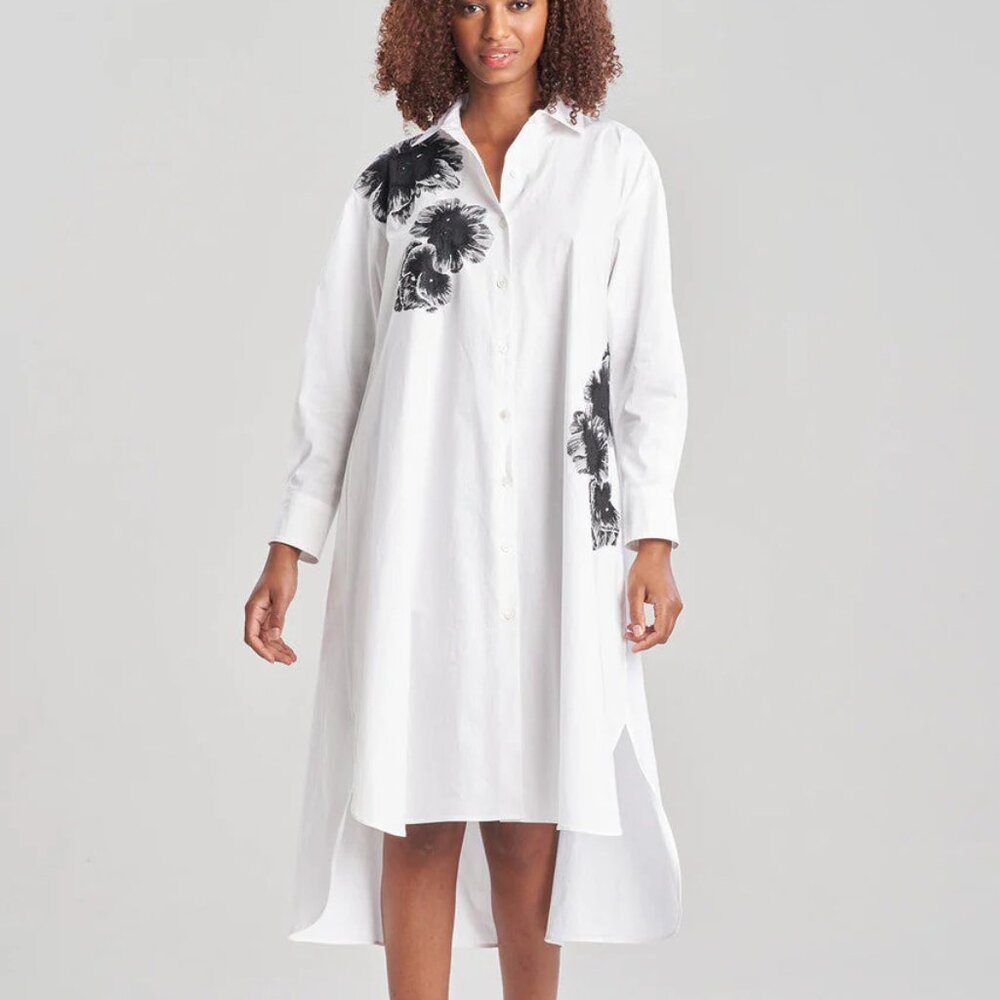 010 NATORI  Cotton Poplin Oversized Embroidered Shirtdress NWOT Size Small
